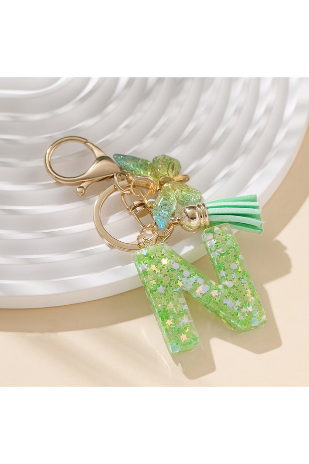 N 1pc Cute Color Initial Letter A-Z Resin Green Butterfly Lobster Key Ring Key Chains DIY Crafts Jew