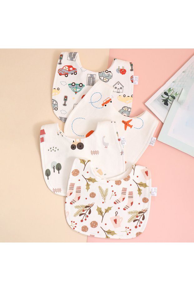style 2 4pcs Cotton Soft Baby Adjustable Bibs Infant Bib Newborn Burp Cloths Bandana Scarf for Kids
