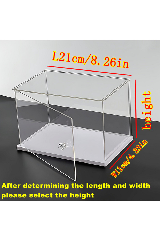 H11cm LW21x11cm 1pc Clear Acrylic Display Case,Display Box Stand with White Base,with Door, Dustproo