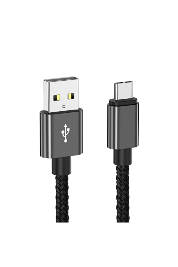 كابل USB Type C أسود بطول 1 متر، سلك شاحن بطارية سريع الشحن، كابل بيانات من النايلون المنسوج بطول 1 متر و2 متر و3 متر للجوال