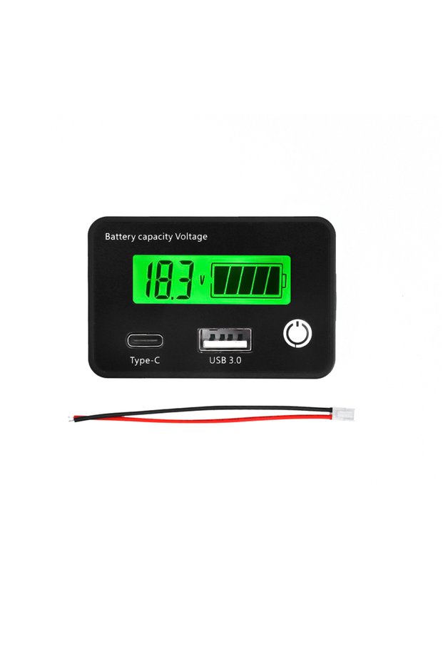 green DC8-30V 6-in-1 Digital Voltmeter Power Indicator USB3.0+Tpye-C Output Battery Level Tester Low