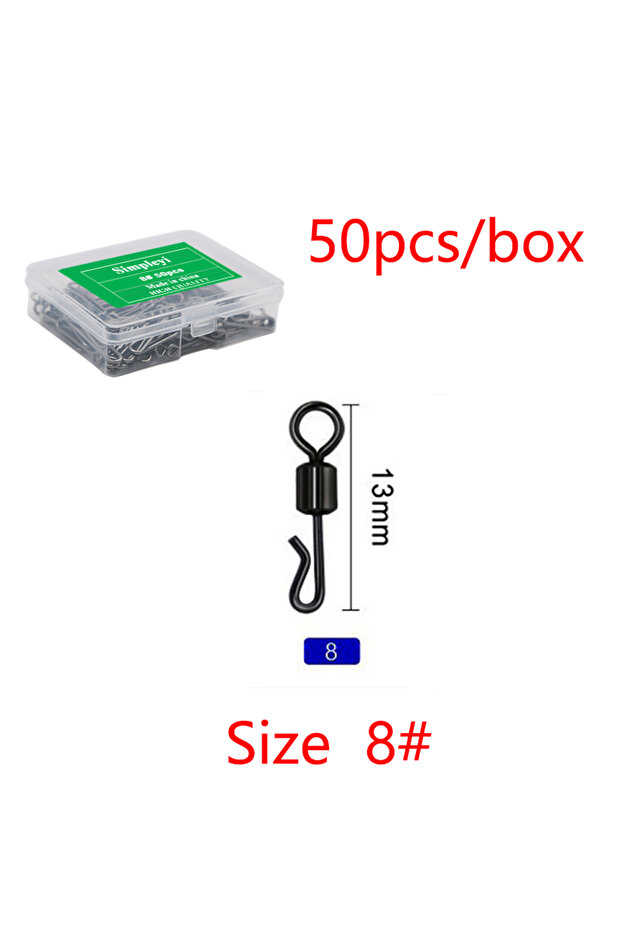Size 8 50pcs/box Fishing Connector Bearing Swivel Snap Q-Shaped Quick Change Swivels For Carp Fishin