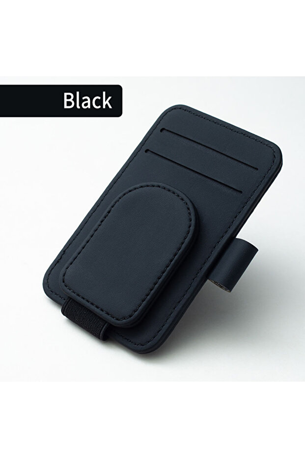 Black JFBONIN Leather Car Glasses Clip Multifunctional Sunshade Storage for Interior Car Sunglasses
