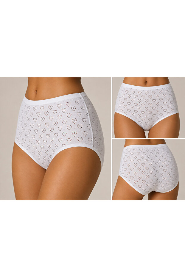 Yildiz Çamaşir 6-Pack Premium 100% Cotton Jacquard Heart Patterned High Waist Women's Bato Panties