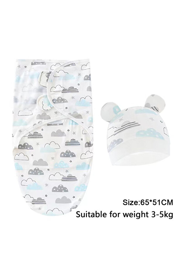 0-6M Pink Baby Blanket Hat Set Cartoon Printed Cotton Newborn Swaddle Adjustable Infant Sleeping Swa