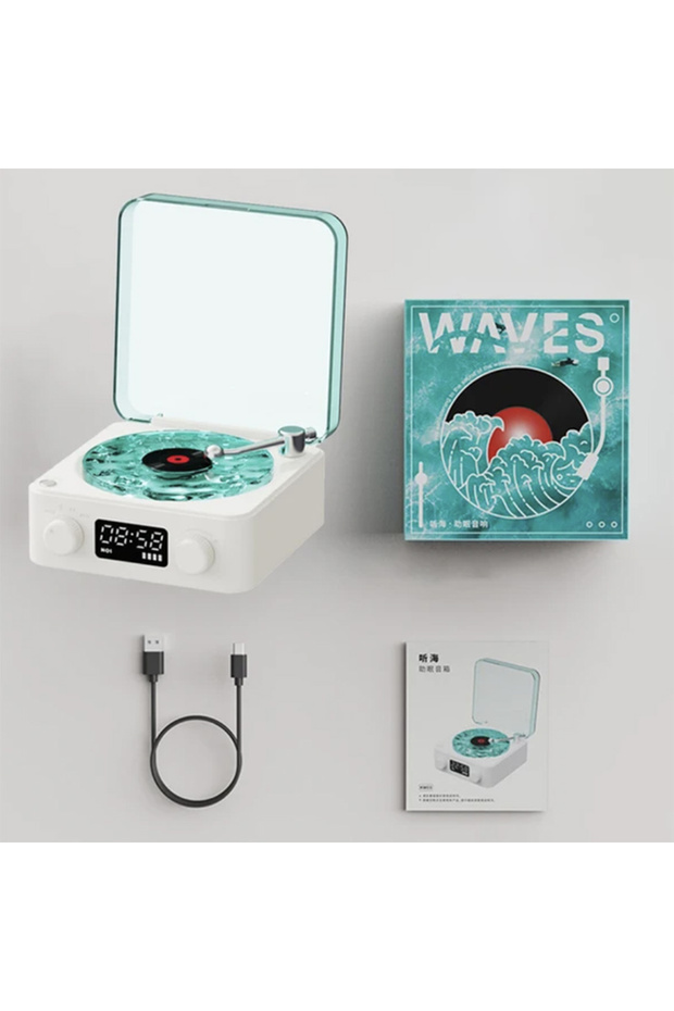 White Retro Turntable Speaker With White Noise Wireless Bluetooth Vinyl Record Player Stereo Sound R