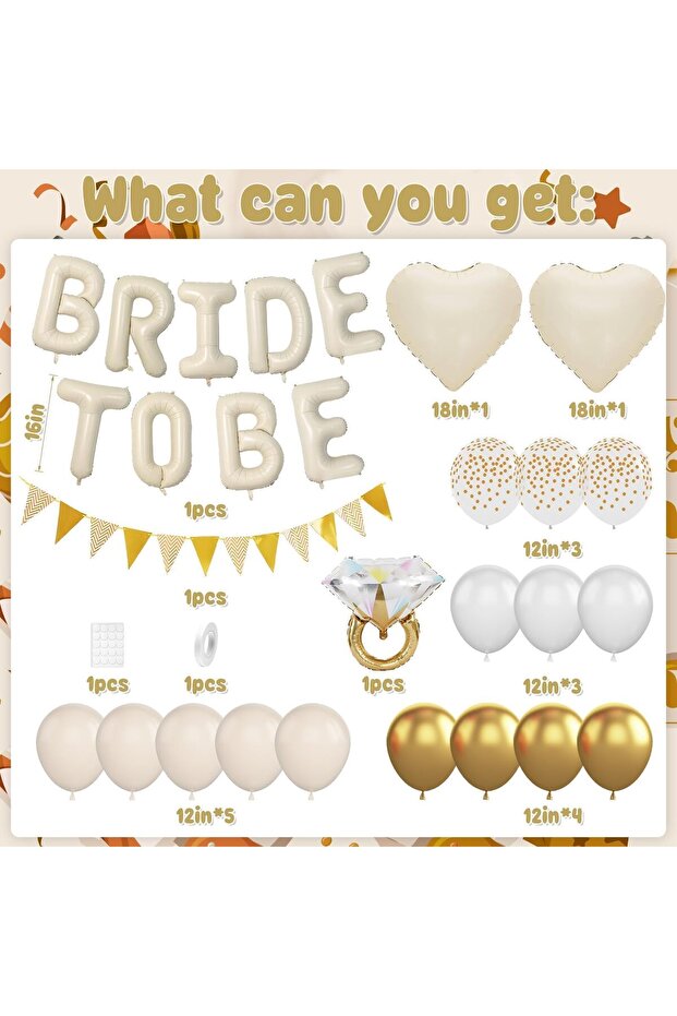 Other Cream color Bride to Be Ring-Shaped Aluminum Foil Balloon, with Triangular Pennant and Latex B