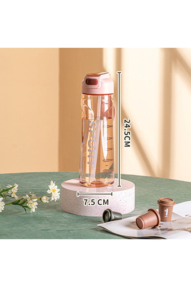 800ml Pink 800ml Large Capacity Plastic Transparent Water Bottle With Straw Drinking Portable Sport