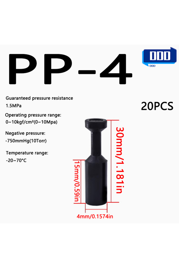 PP4-أسود 20 قطعة موصل هوائي سريع التوصيل، قابس بلاستيكي، سدادة أنابيب PP PPF 4 مم 6 مم 8 مم 10 مم 12 مم