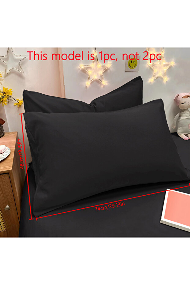 48x74cm Pure black 1 Piece Of Matte Solid Color Pillowcase, Bedroom Pocket Sealed Soft Pillowcase, B