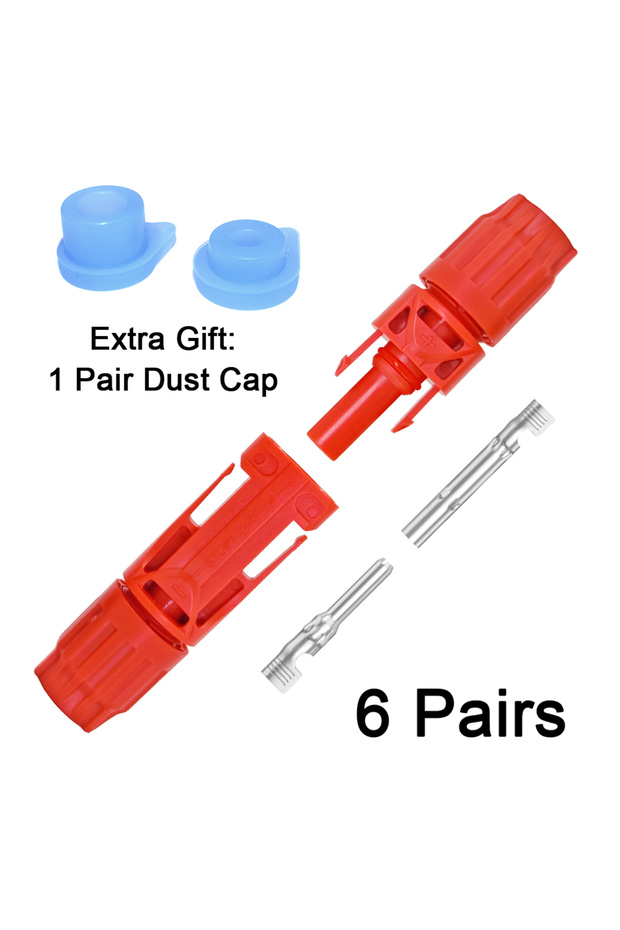 Red 6 Pairs Red Black Solar Panel Connector with Rain Cap Tool-less Release DC 1000V 30A IP68 for PV