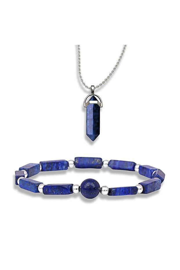 40cm Style E 2pcs/Set Natural Lapis Lazuli Bracelet And Necklace, Round Bead BraceletNecklace, For H