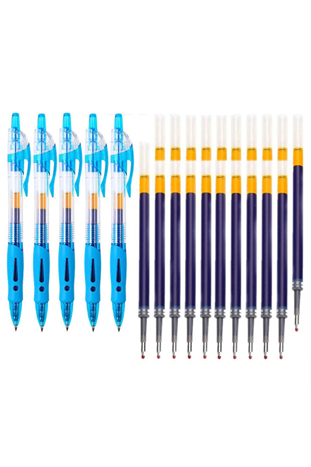 Blue-5Pens-20Refill 0.5mm Retractable Gel Pens Set Black/red/blue Ink Ballpoint for Writing Refills