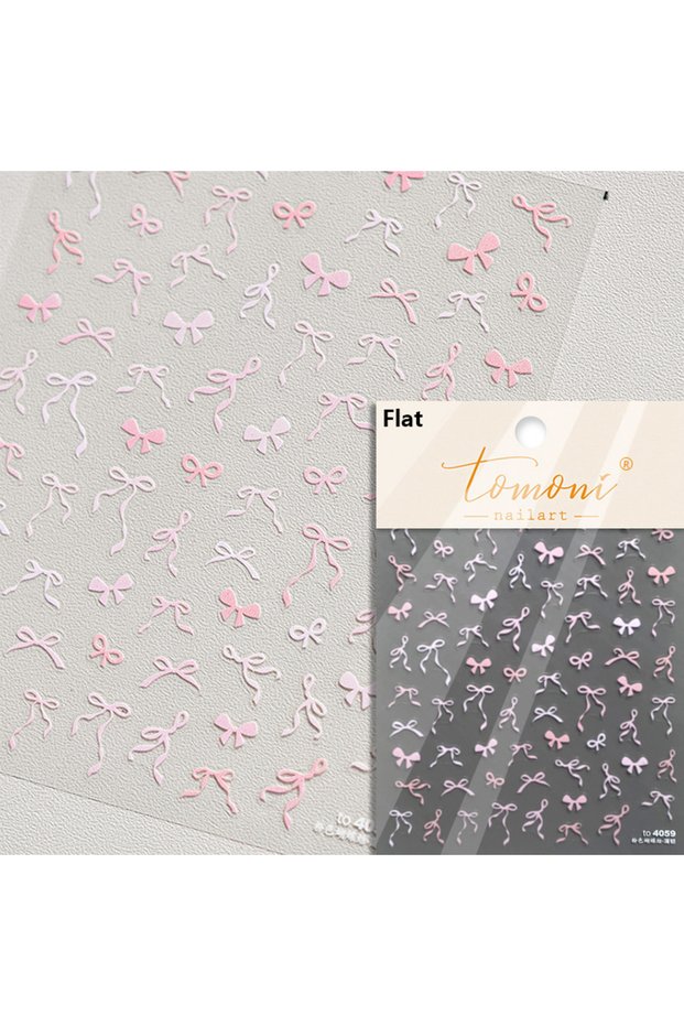 1pcs TO4059 1pcs 5D Sweet Bow Nail Sticker Kawaii Pink Black White Long Ribbon Bowknot Self