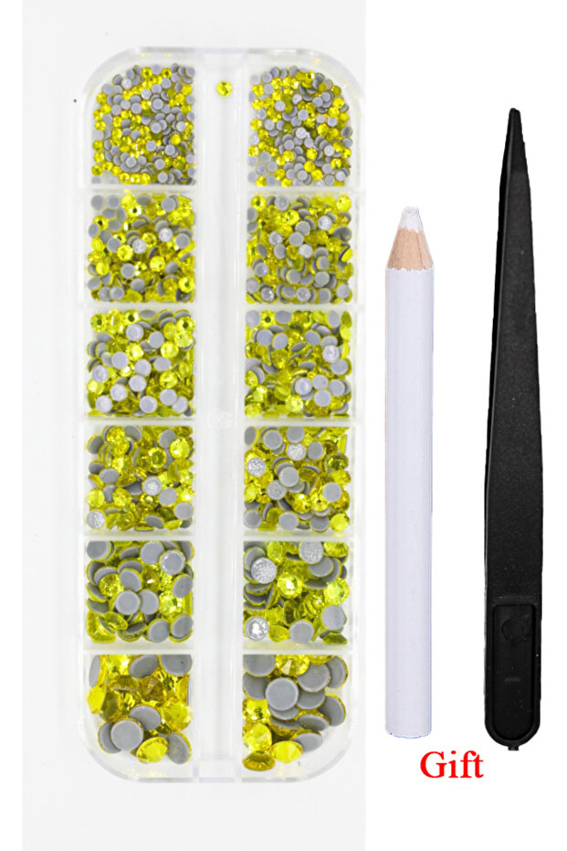 Citrine 12Grid 1000pcs Mix Sizes Hot Fix Rhinestones Set Flatback Stone Crystal Glass Strass Glue on