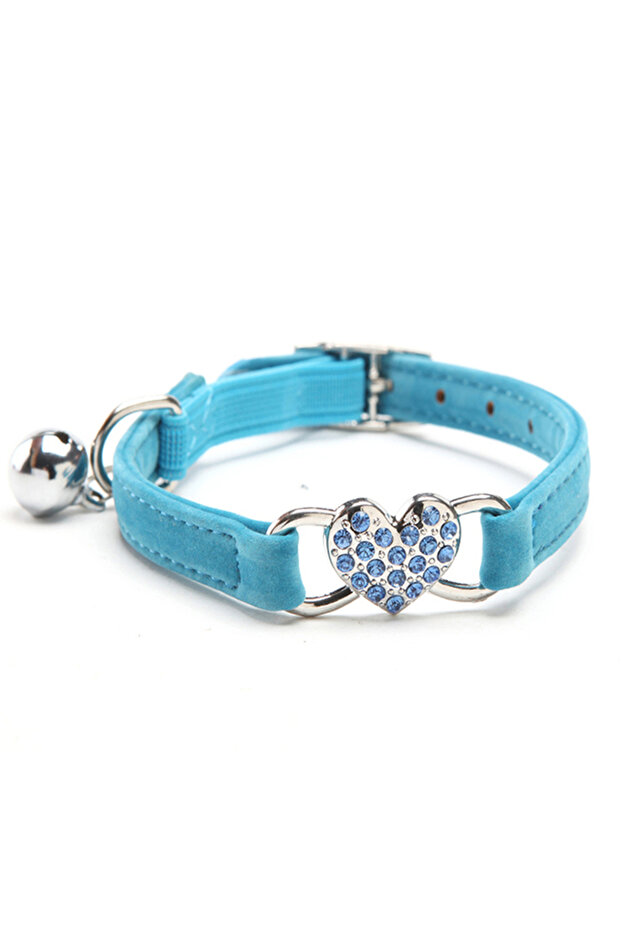 Blue Heart Charm and Bell Cat Collar Safety Elastic Adjustable with Soft Velvet Material 8 Colors Pe