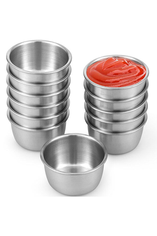 silver 5.5cm 45ml 12 Pcs Sauce Dipping Bowl 304 Stainless Steel Dipping Cups Round Sauce Dishes 45/5