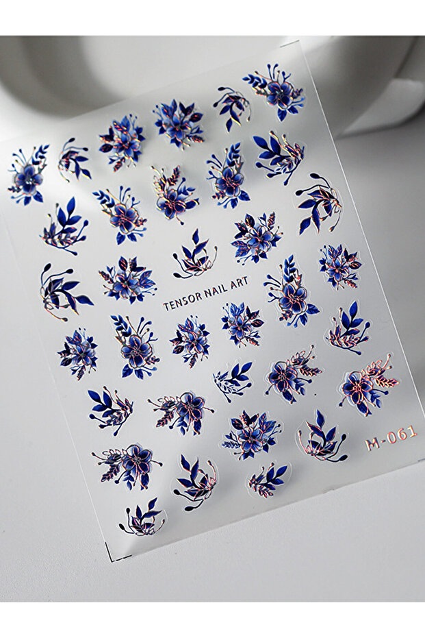 1pcs 1pcs 5D Embossed Flower Nail Art Stickers Glitter Laser Blue Petal Self Adhesive Nail