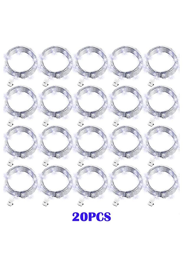 1M10LED Cold White 20 Pack String Fairy Lights 20Led 2M Silver Copper Wire Battery Powered Decoratio