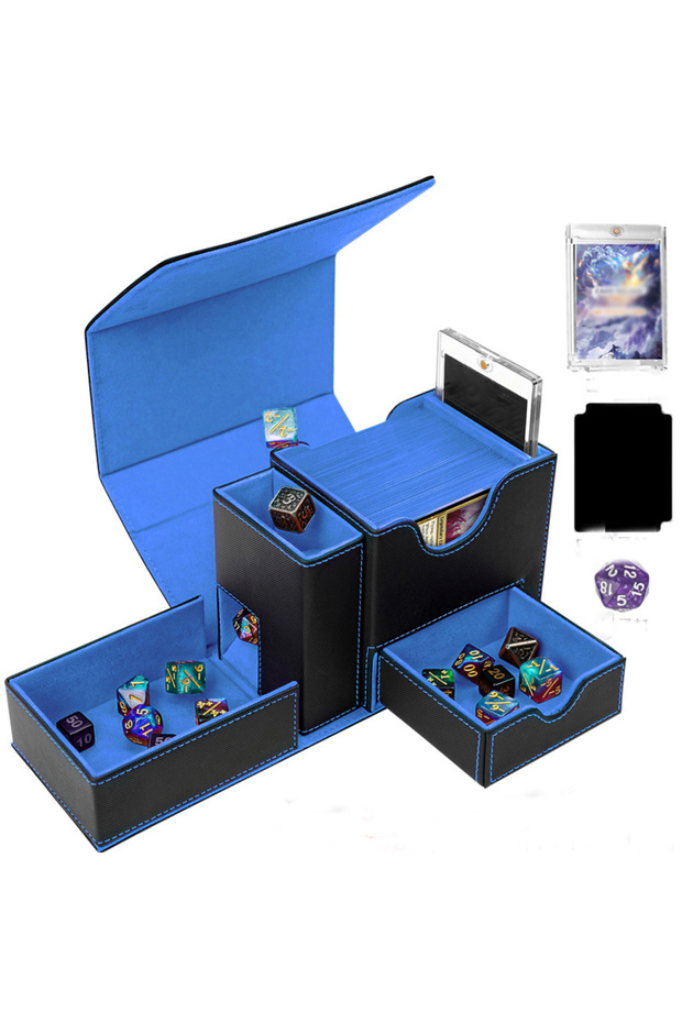 Blue Card box display window trading card new PU leather window opening card box Dice Tower 120+stor