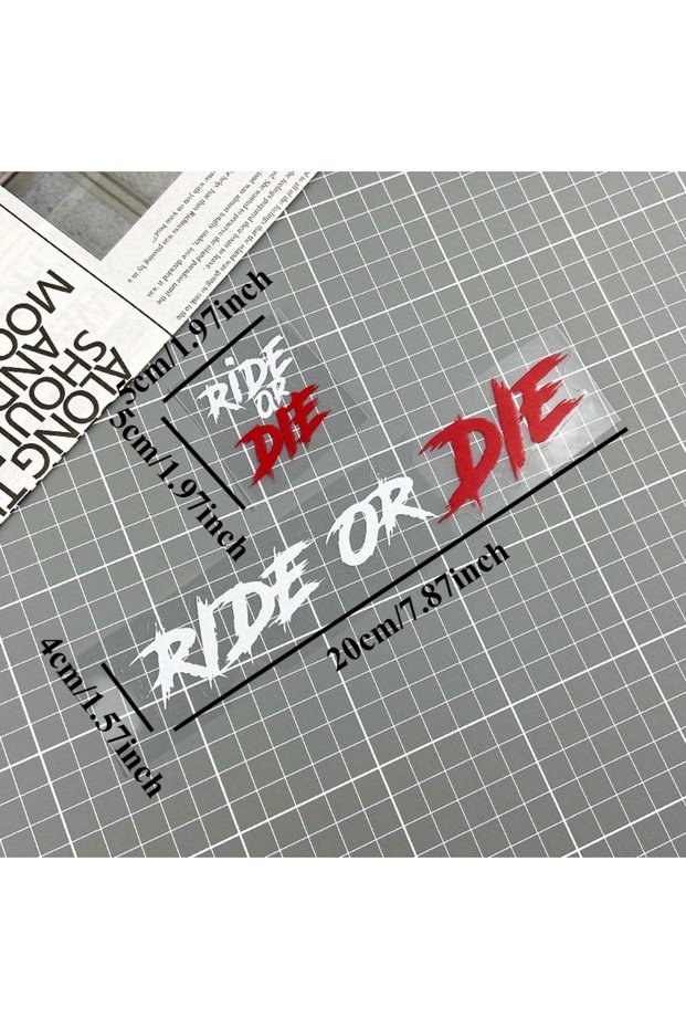 2PCS-1Sheet TIS11-White Red 2PCS RIDE OR DIE Motorcycle Stickers Waterproof for Motorbike Helmet DIY