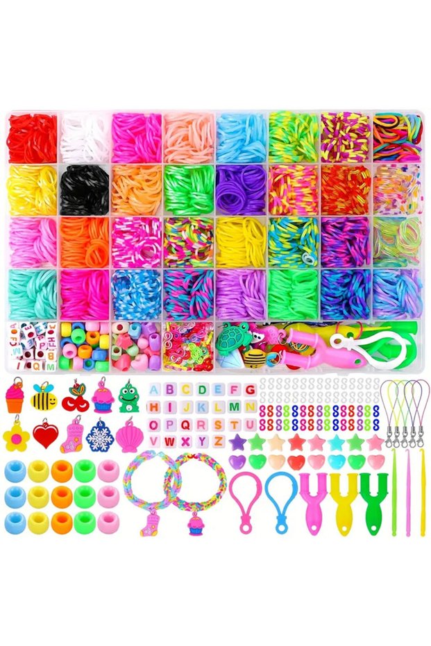 Pink 2800pcs+ 32 Colors 40 Grid Box loom Bands Charms hook Colorful Rubber Band Bracelet Kit Loom Ba