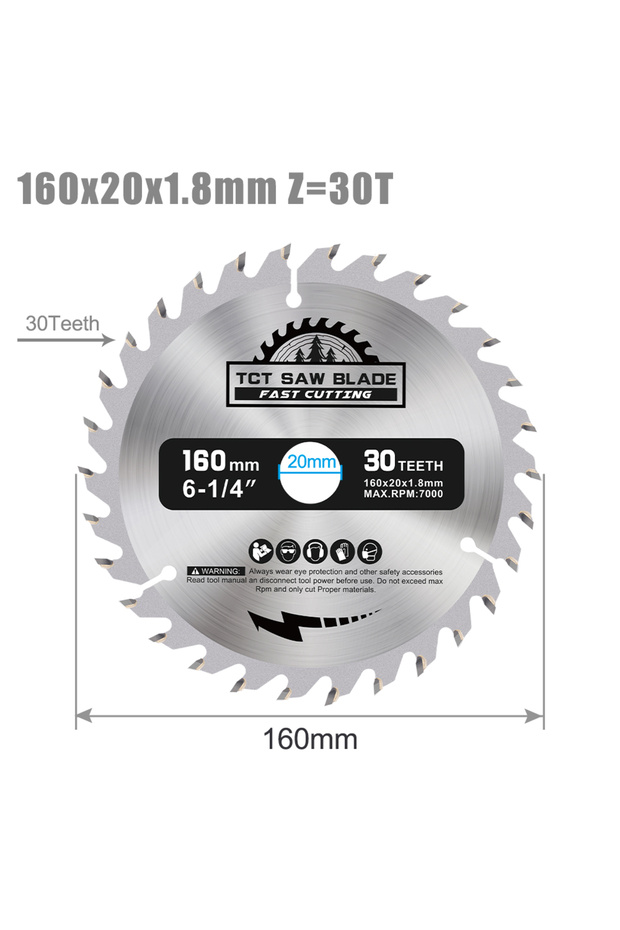 160x1.8x20x30T XCAN 1pc 160mm Circular Saw Blade Wood Cutting Discs Carbide Saw Blade Bore 20mm Wood