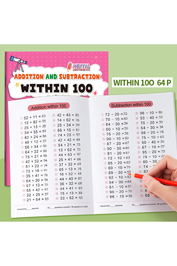 Within 100 1Book Child‘s Addition and Subtraction Arithmetic Exercise Book Quick Calculation Math Tr