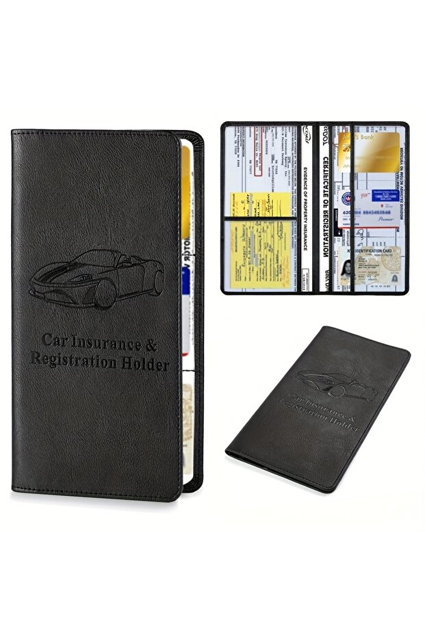 Black Premium Faux Leather Car Document Holder-Stylish Organizer for Men & Women-Securely Stores Ins