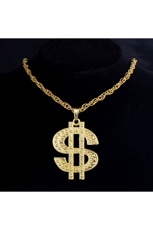 Gold Fashion 18K Golden Plated Hip Hop Rock Necklace Stainless Steel US Dollar Money Sign Pendant Ne