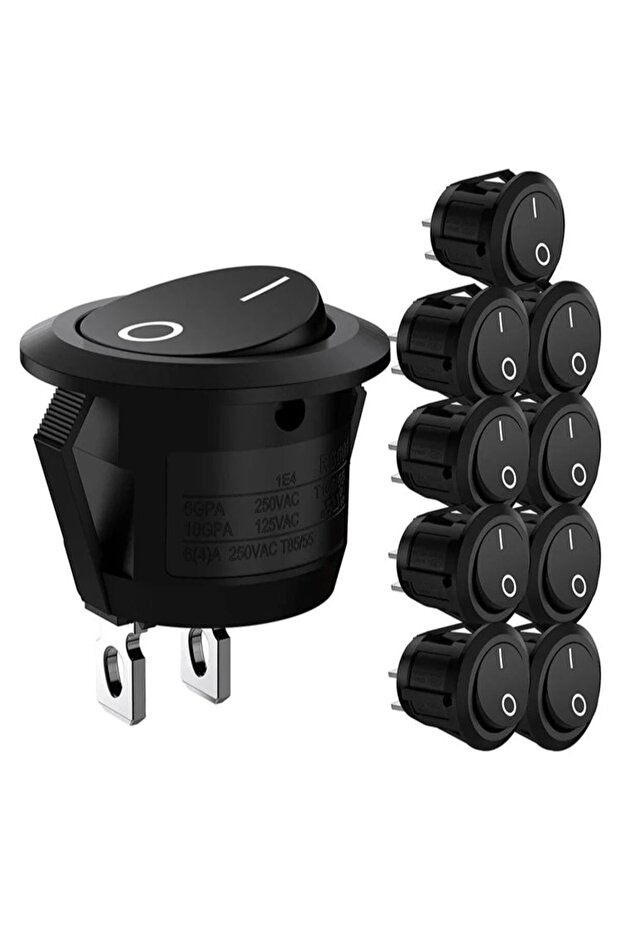 10pcs 10Pcs SPST Snap-in ON-Off 2 Pin Round Snap Rocker Boat Switch Black AC 250V 6A 125V 10A for Ho