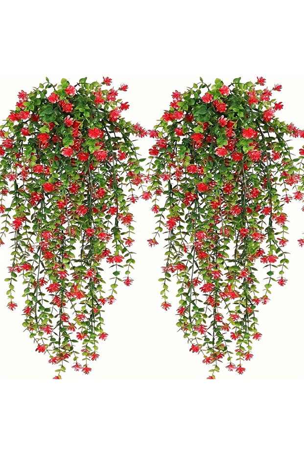 3pcs Red 3pcs, Artificial Hanging Plants Fake Hanging Plant Faux Eucalyptus Leaf Greenery Vine Outdo