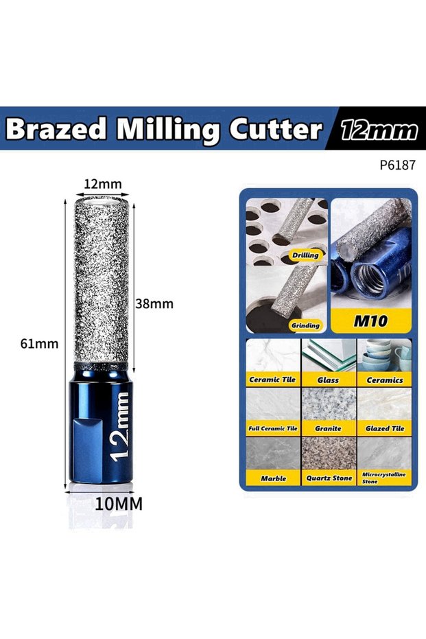 12mm M10 6/8/10/12mm Vaccum Brazed Milling Cutter Hole Saw Angle Grinder Brazed Core Drill Bit for C