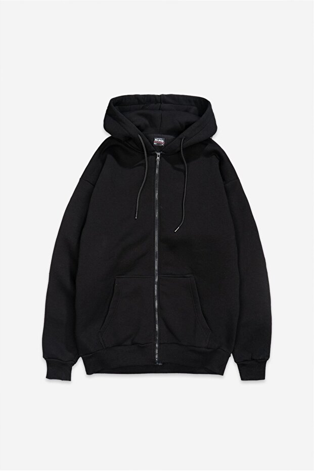 Black Basic Oversize Men's Jacket Hoodie