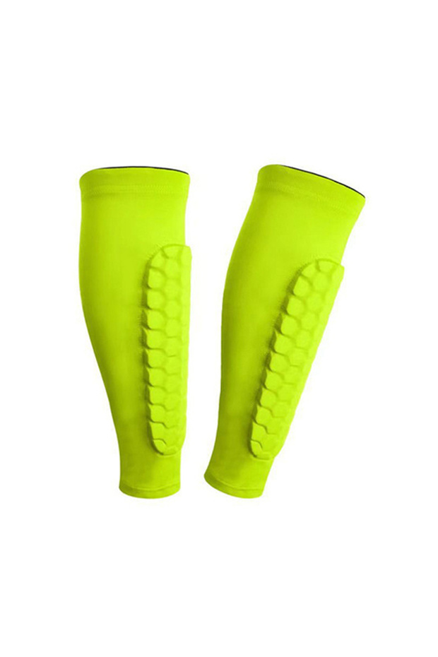 M Fluorescent green 2pcs Shin Guards Football Basketball with Honeycomb Padding Breathable Nylon Ant