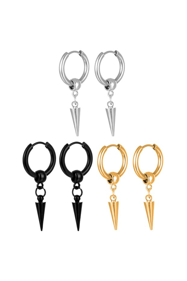 Silver Cone Pendant Earrings Stainless Steel Ear Hoops for Men and Women