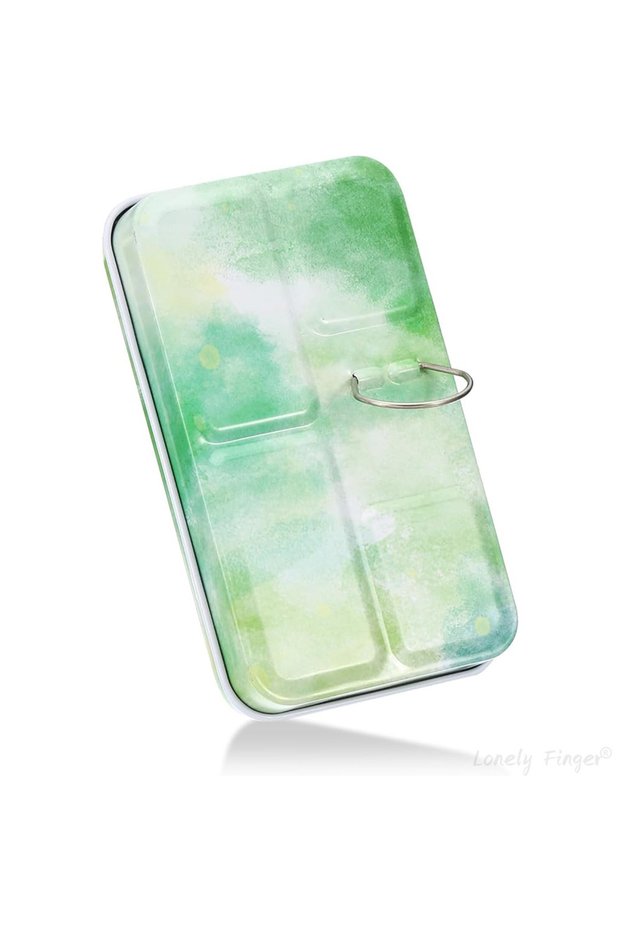 14Wells Green Empty Watercolor Palette, Metal Watercolor Tin with 14 Half Pans with Lid Paint Box fo
