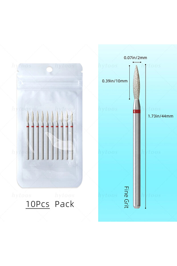 H210-F(D) HYTOOS 10Pcs/Pack Diamond Nail Drill Bits Pro Russian Cuticle Clean Bit for Nail Dead Skin