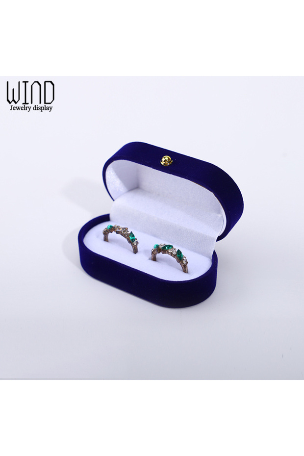 Dark Blue Wedding Ring Packaging Box Ear Studs Holder Velvet Engagement Couple Ring Box Valentine Gi