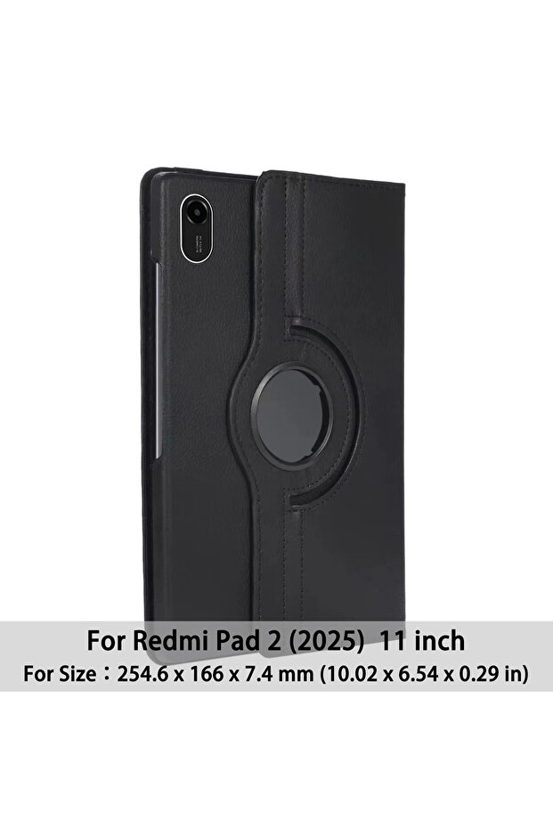 جراب Redmi Pad 2 أسود مع حامل دوار 360 درجة لهاتف Redmi Pad 2 مقاس 20 بوصة