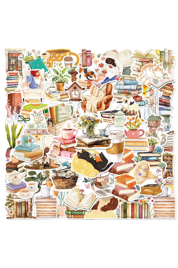 50PCS 10/30/50pcs Cute Cartoon Book Reading Stickers Aesthetic Graffiti Scrapbooking Phone Laptop Re