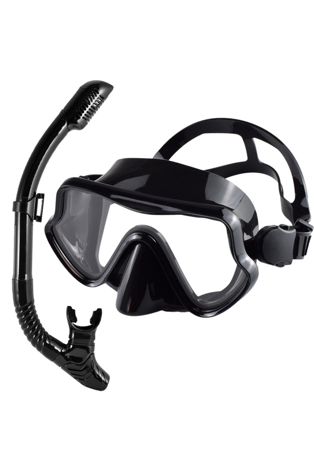 PureBlack Scuba Diving Mask Snorkel Set For Adults Tempered Glass Professional Panoramic Snorkeling