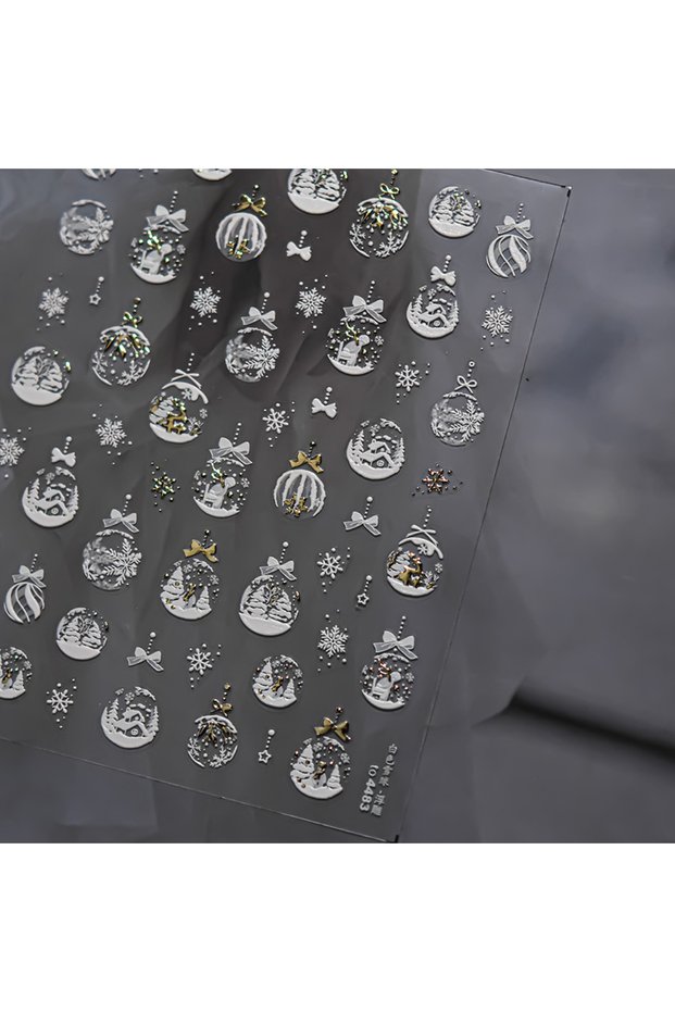 1pcs Gold 1pcs Bronzing Christmas Nail Stickers Cute Gold White Snowball Adhesive Nail Art Sticker L
