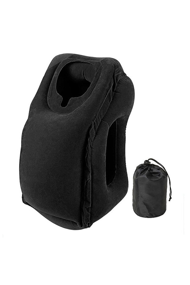 Black Flocked Inflatable Air Cushion Travel Pillow Headrest Chin Support Cushions for Airplane Plane