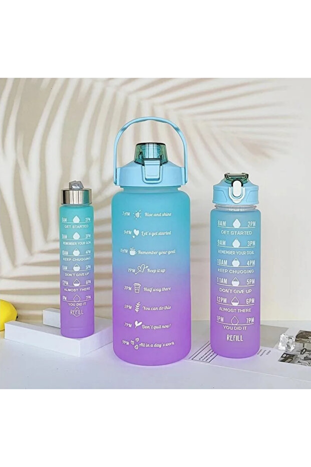 2L 900ml 300ml Blue 3Pcs Gradient Plastic Cup Set Large Capacity Sports Water Bottle Outdoor Travel