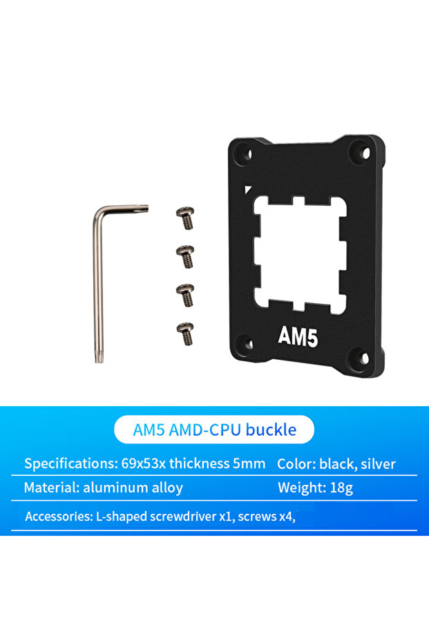 Black AMD AM5 CPU Anti Bending Corrector Frame, CPU Mounting Cover Plate Fixing Buckle, Black/Silver