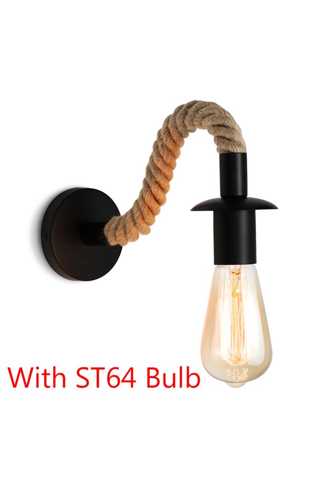 With ST64 Bulb Vintage Sconce Wall Lights Fixture E27 Hemp Rope Wall Lamp Industrial Decor Dining Ro