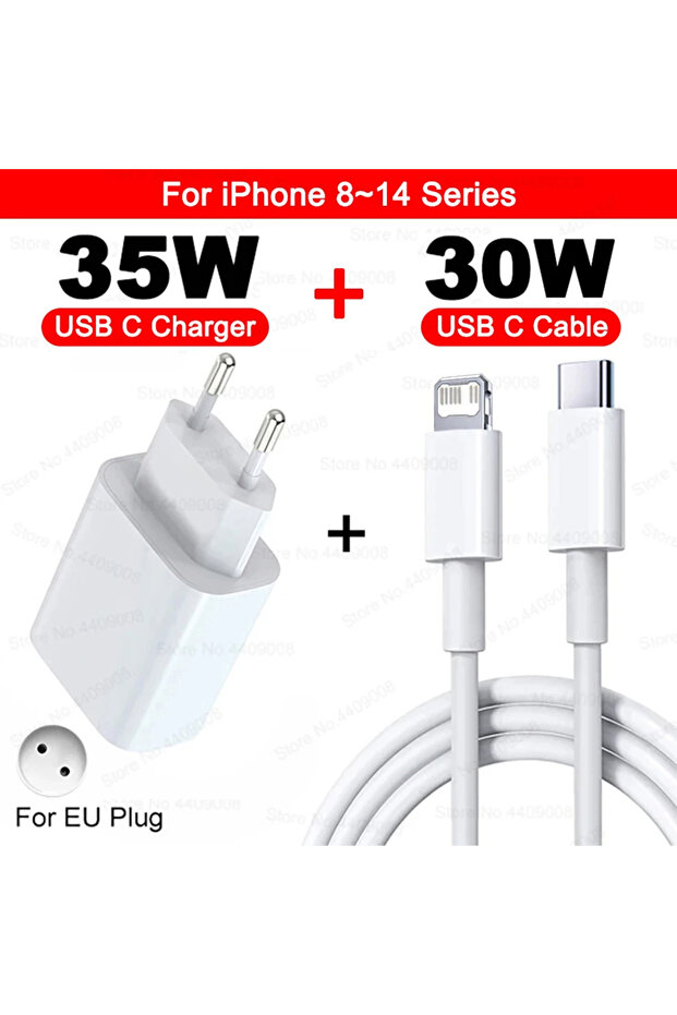شاحن الاتحاد الأوروبي لأجهزة iPhone 8-14 PD 35 واط USB C لأجهزة iPhone 16 15 14 Plus 13 12 11 Pro Max شحن سريع