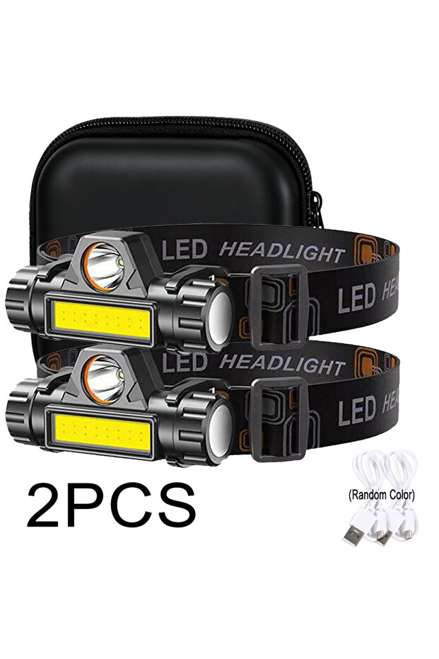 مصباحان أماميان قابلان لإعادة الشحن بتقنية LED COB مع حقيبة ، يعملان بمنفذ USB، مزودان بمغناطيس قوي، يتميزان بإضاءة فائقة السطوع.