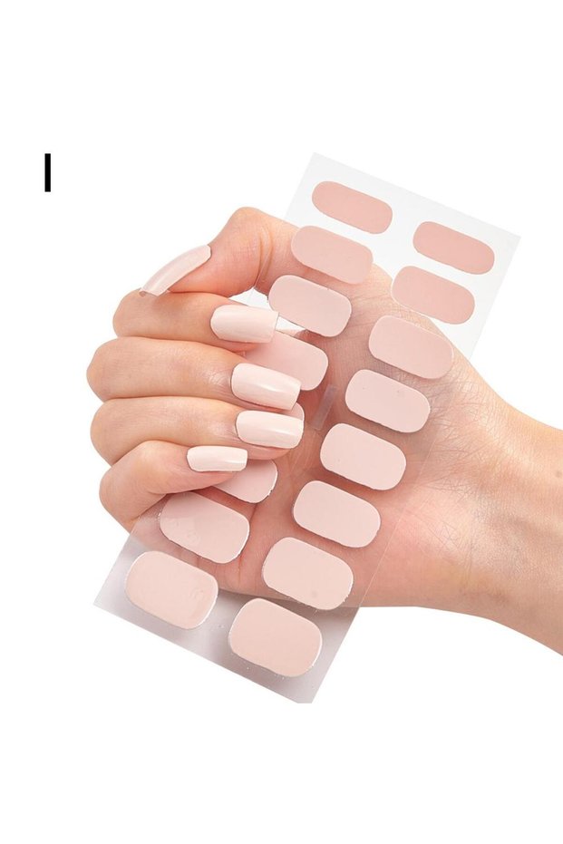 I Semi Cured Gel Nail Sticker Pure Color UV LED Lamp Manicure Covered Waterproof Self Long Lasting F